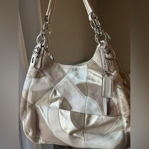 Coach Silver and Cream Patchwork Shoulder Bag
